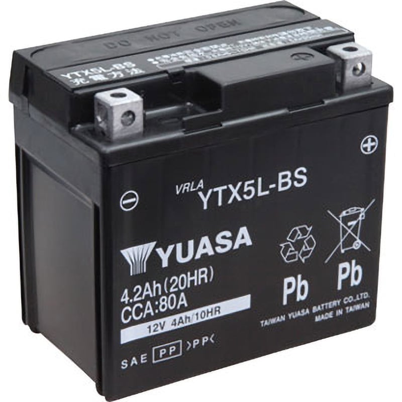 YTX5L-BS 12V高品質シールド・バイク用バッテリー(電解液注入済タイプ) 1個 台湾YUASA 【通販サイトMonotaRO】