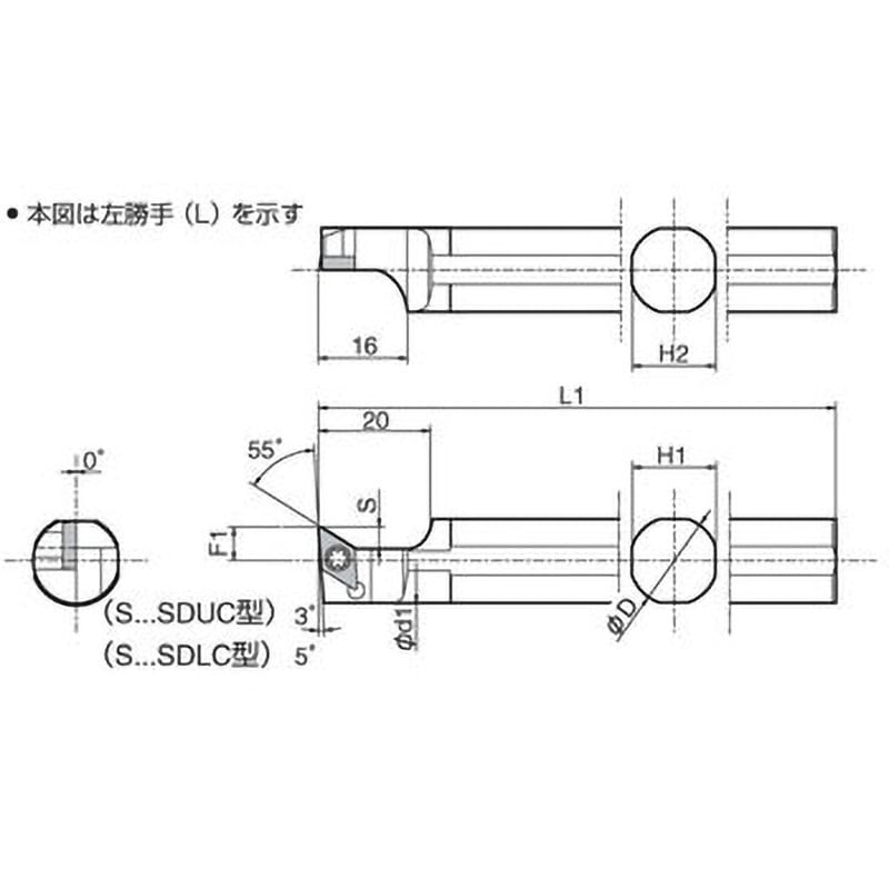 S19K-SDUCL07 ホルダ 京セラ 93° 適合チップひし形55° 左勝手   S19K-SDUCL07