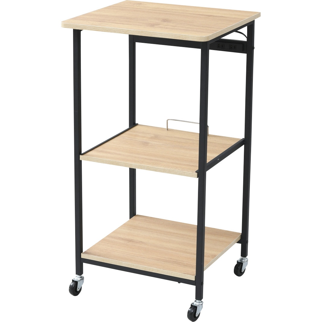 キッチンワゴン DRW-41 (OAK/BLACK) DRW-41(OAK/SBK) スタイリッシュ レンジ台 キャスター付き 1台 YAMAZEN