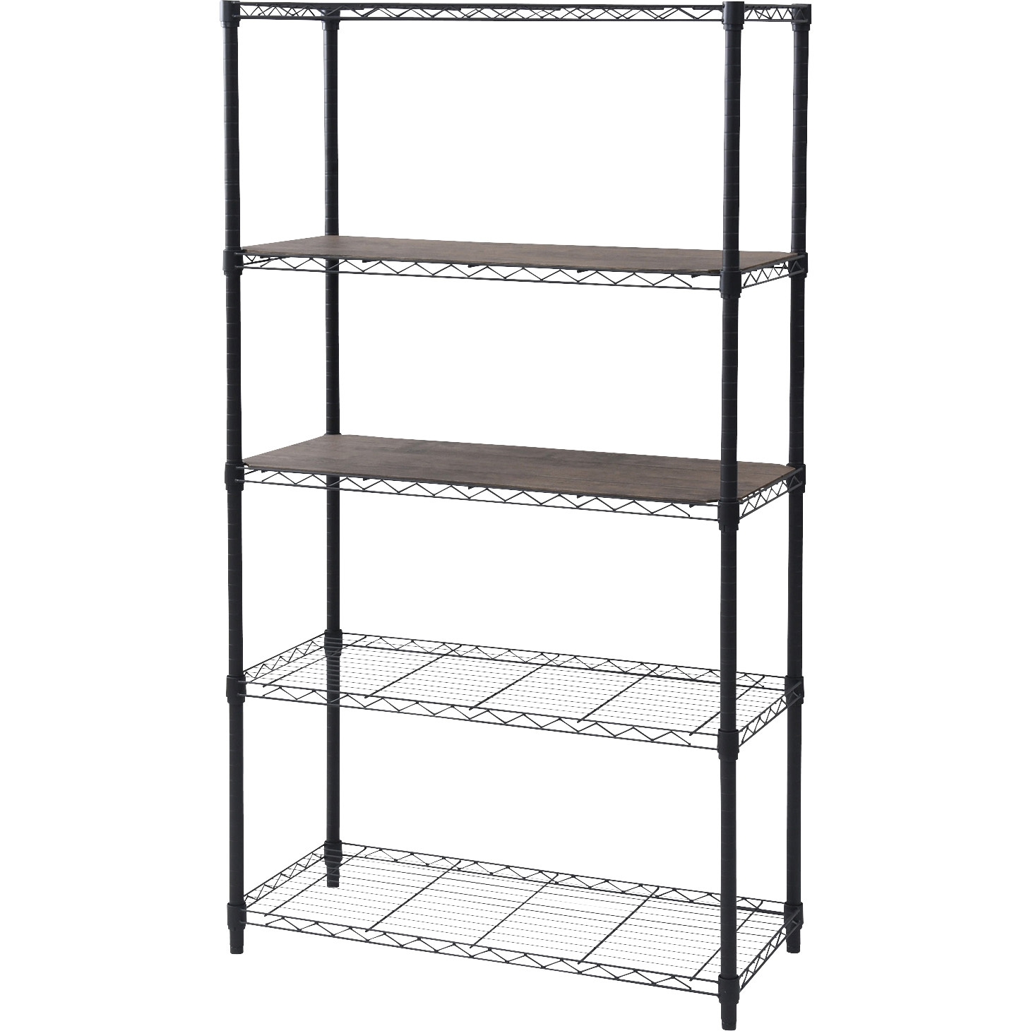 スチールラッ5段ブラック木製棚板2枚付ICM-15875J(BK) WB ICM15875J(BK)WB スチールラック YAMAZEN(山善) 5段 ブラック色