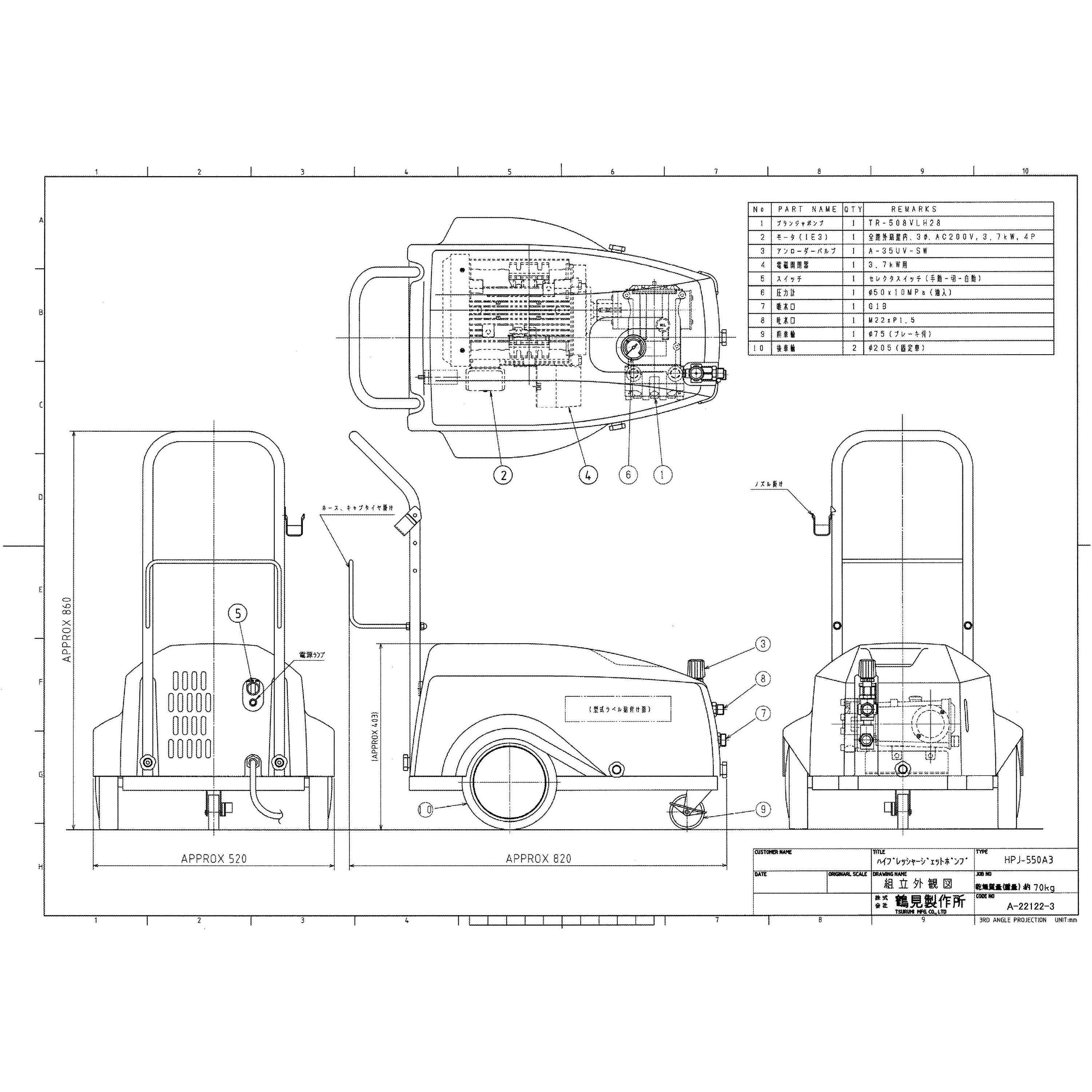 HPJ-550A3 高圧洗浄機 (モータ駆動・自動運転タイプ) 三相200V HPJ型 1
