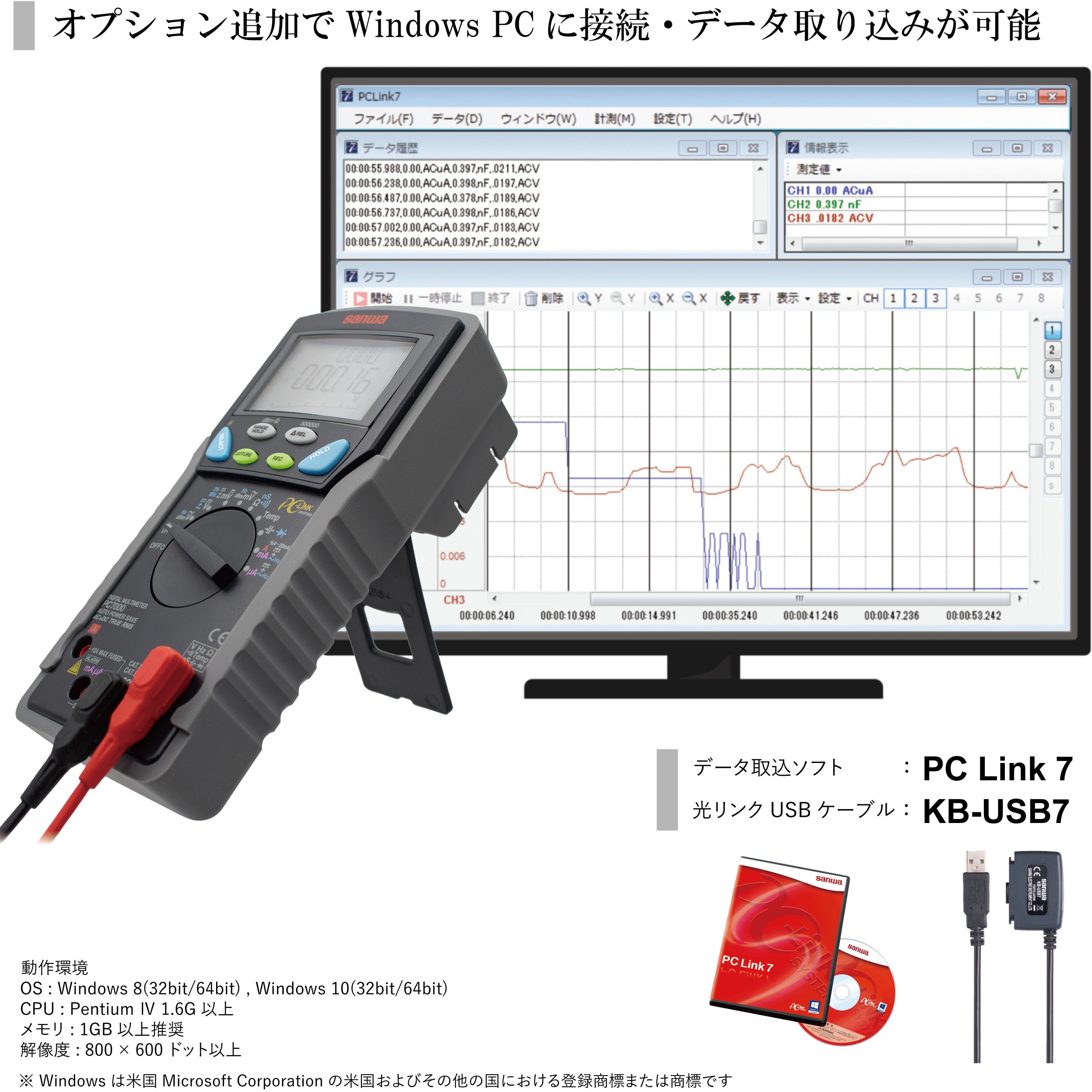 PC7000 デジタルマルチメータ(パソコン接続タイプ) 1台 三和電気計器 【通販モノタロウ】