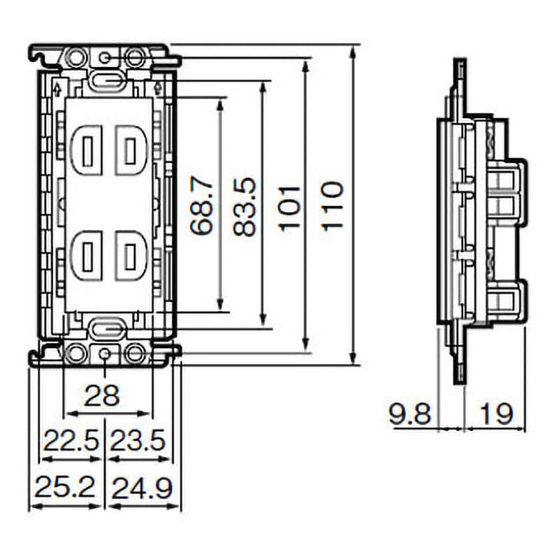 WTF113248W コスモシリーズ 埋込アースターミナル付接地ダブルコンセント(金属枠付) パナソニック(Panasonic) 15A 125V  平刃タイプ 絶縁枠タイプ WTF113248W - 【通販モノタロウ】