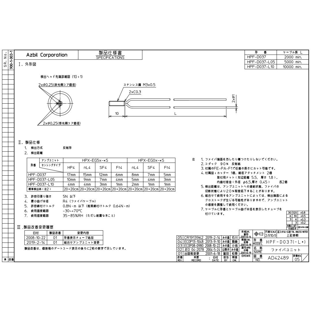 HPF-D037 ファイバユニット HPF シリーズ azbil(旧:山武) 反射形 サイズM3