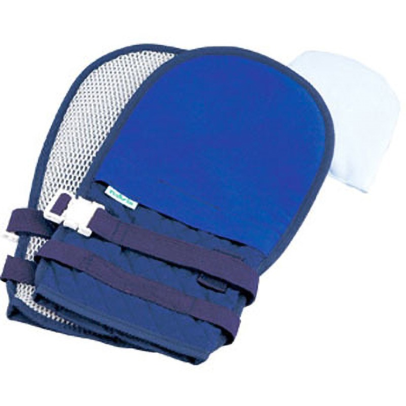 中ブルー2 抜管防止手袋 ナビス(アズワン) ブルー色 (手の平側)キルティング 中サイズ 縦330mm横175mm 1個