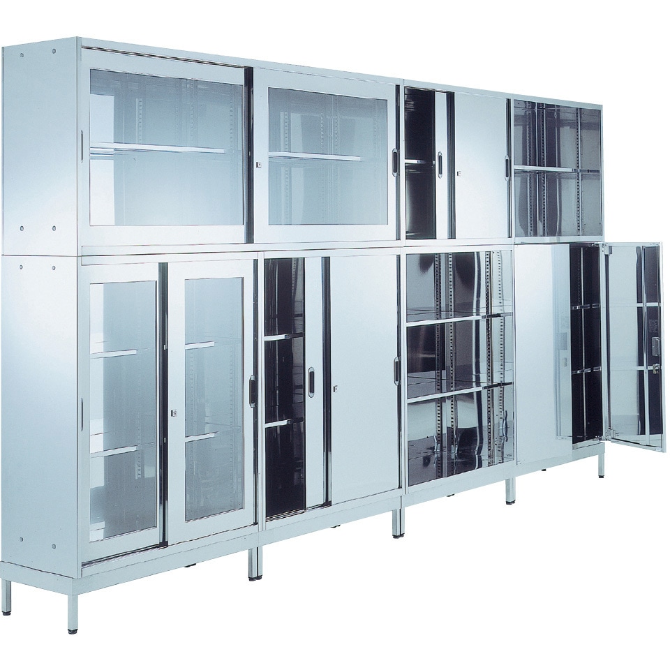 STS57 ステンレス引違戸保管庫900×500×720 TRUSCO シリンダ錠付 完成品