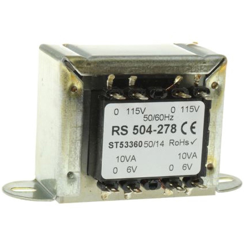 504-278 RS Pro シャーシ取り付けトランス，1次：115V ac， 230V ac，2次：6V ac，電力：20VA 1個 RS PRO 【通販モノタロウ】