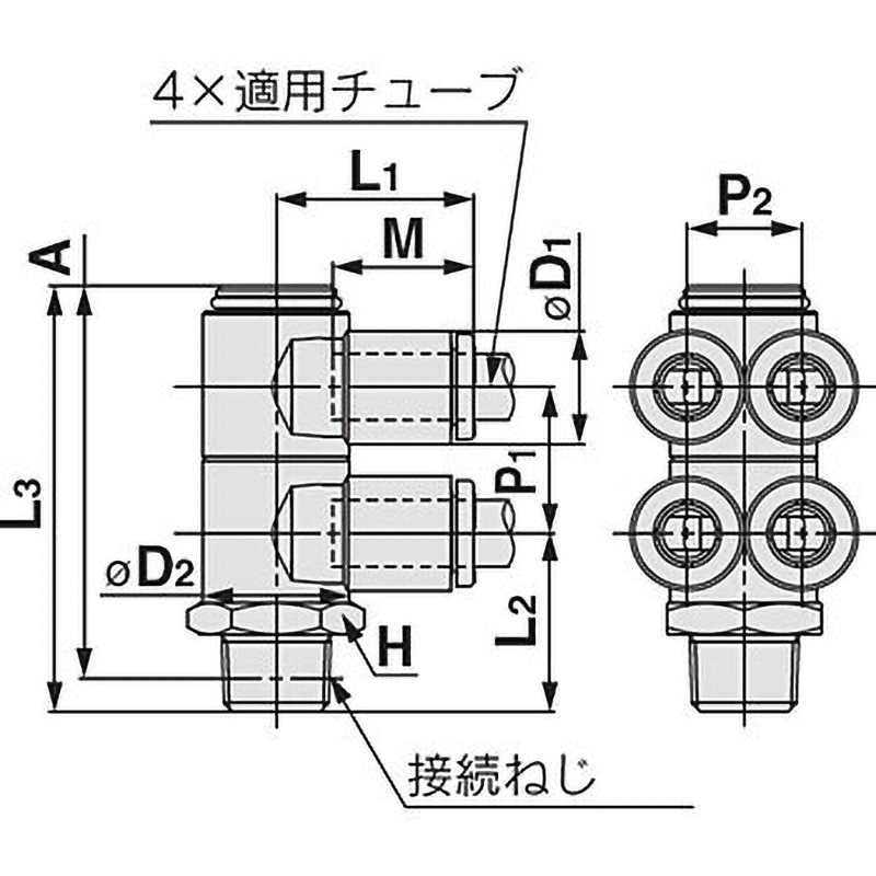 KQ2ZD03-34N ダブルブランチユニバーサルエルボ KQ2ZD (シール剤なし