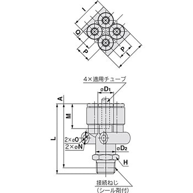 KQ2UD06-02AS ダブルブランチ KQ2UD (シール剤付) ミリサイズ
