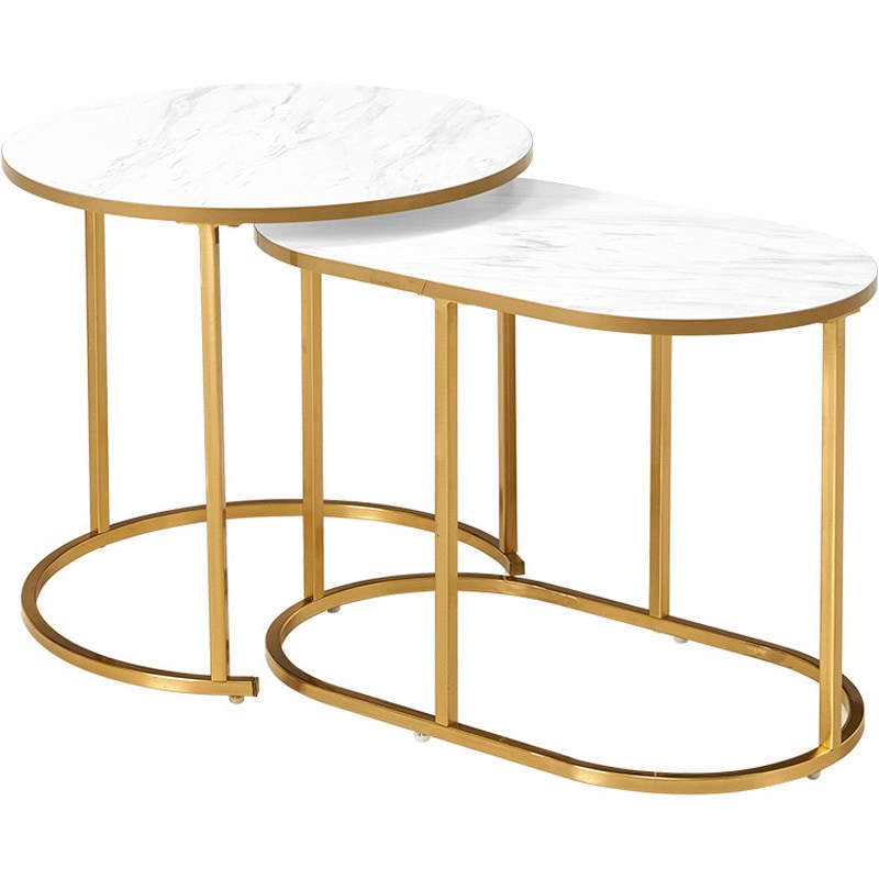LST-4615-MWH 大理石調 ゴールドフレーム ネストサイドテーブル 丸型 萩原 1台(1台) LST-4615-MWH