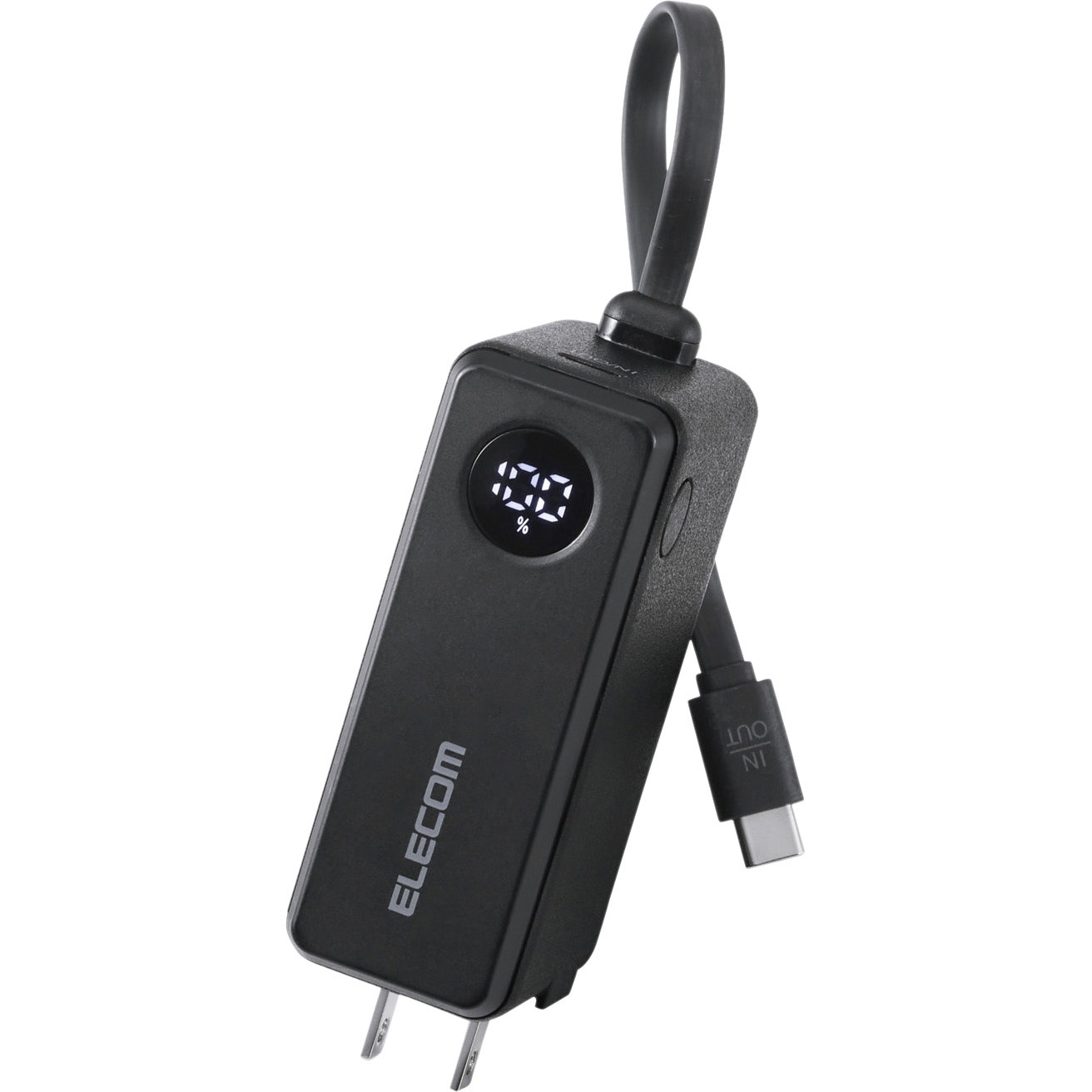 EC-C30LBK モバイルバッテリー 5000mAh (USB Type-Cケーブル/コンセント一体型) PD コンパクト USB-C×1 エレコム ブラック色   EC-C30LBK