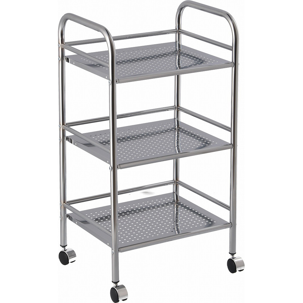 93397 マルチワゴン 不二貿易 キャスターあり 3段 クロム色