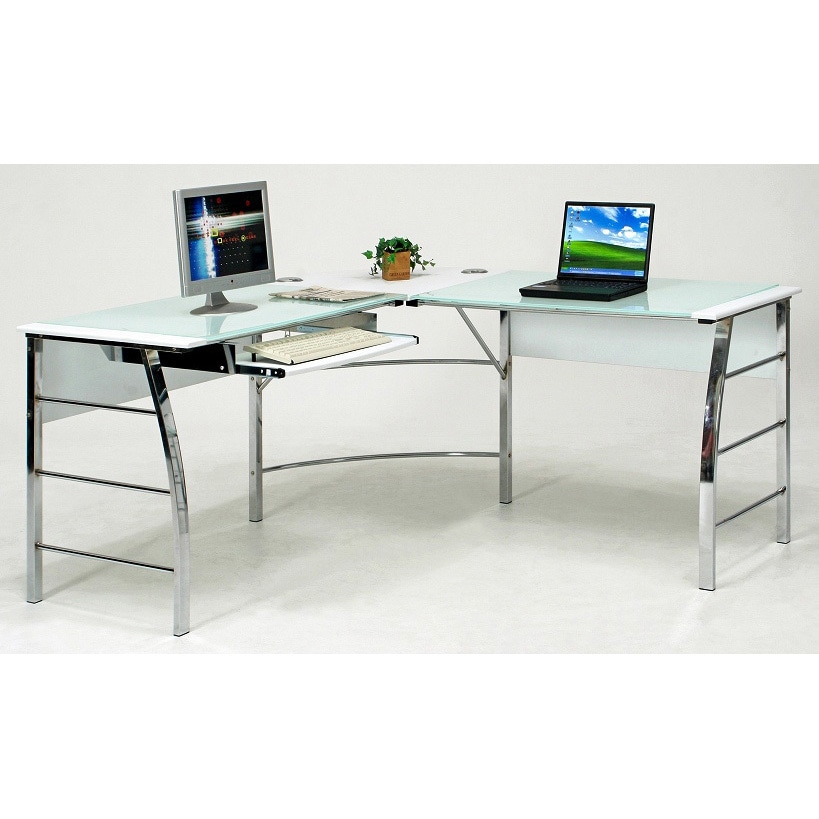 70391 ガラスPCデスク L型 CT-1040 不二貿易 間口1560mm奥行1560mm高さ