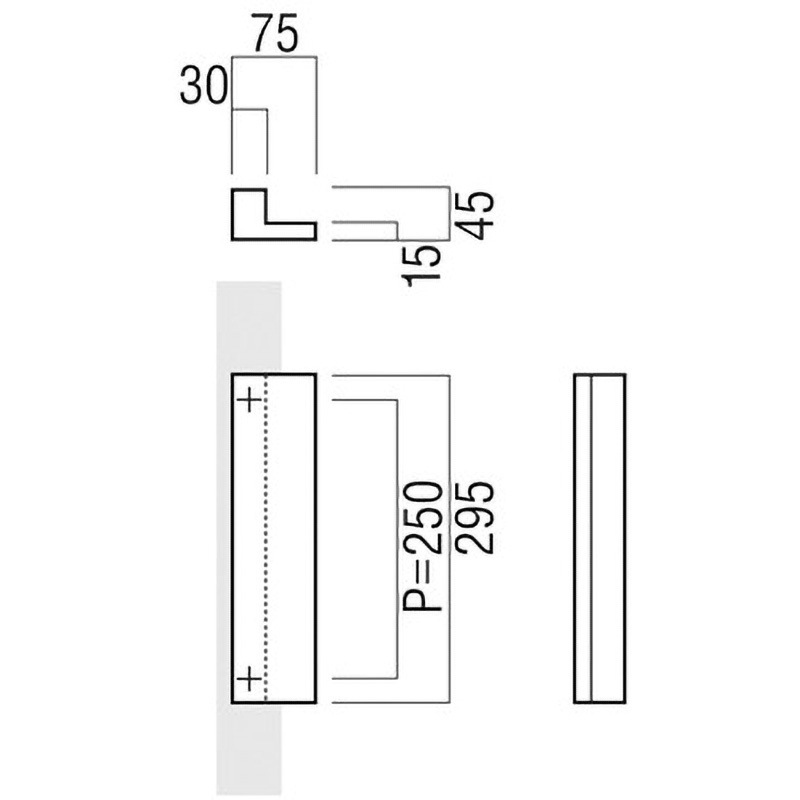 T2390-25-038-L295 【オーダー】ドアハンドル 角型 振り出し T2390-25-038-L295 【オーダー】ドアハンドル 角型 振り出し