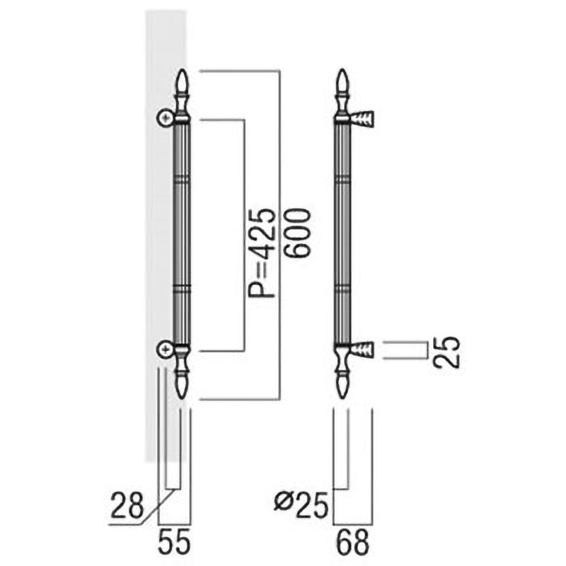 ドアハンドル 【ユニオン】 G777 (18×25×D61.5×L600(P520)mm) 両面用