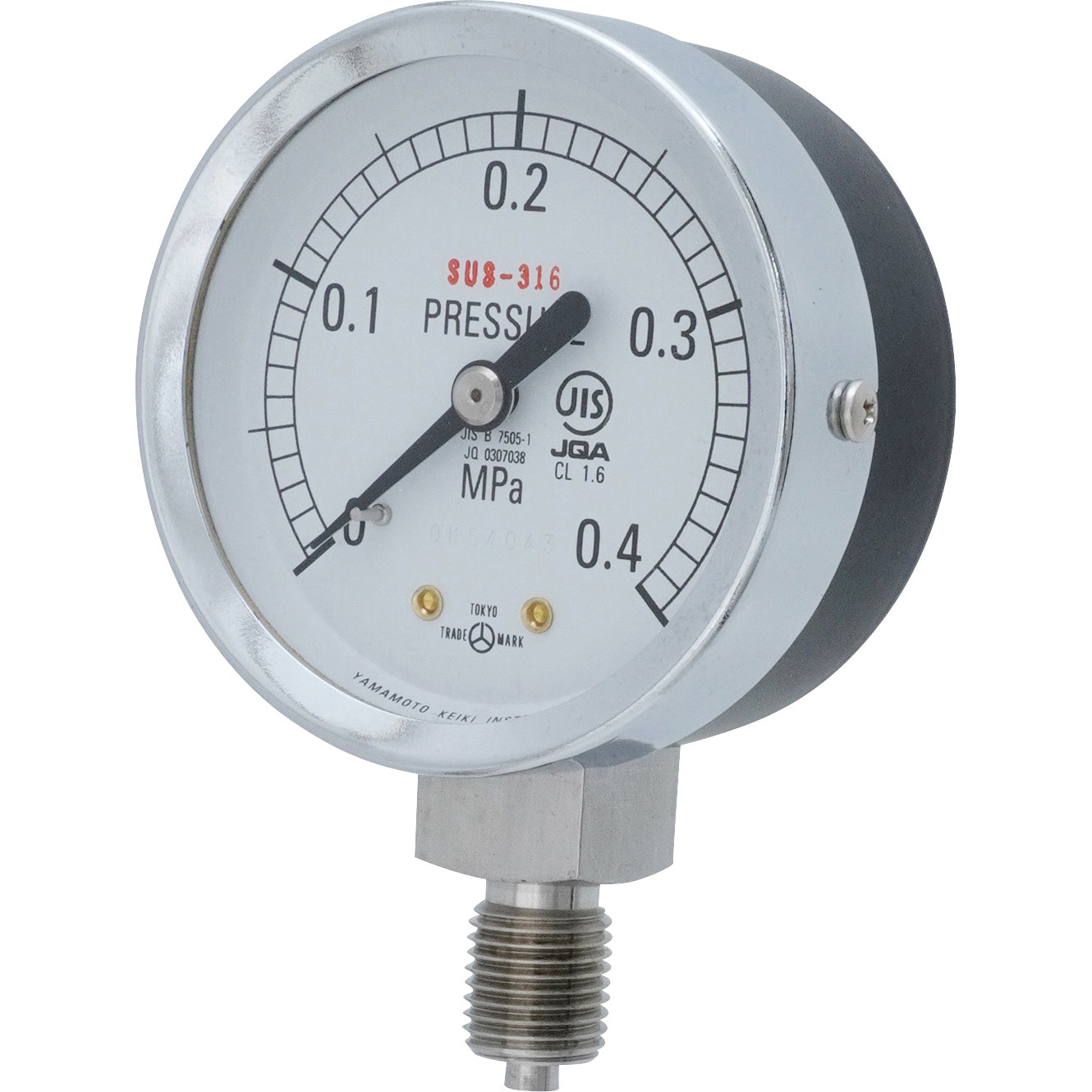 AT 1/4G 60×0.4MPA SUS圧力計 316(立形・つばなし) 山本計器 圧力レンジ0～0.4MPa G1/4 外径60mm