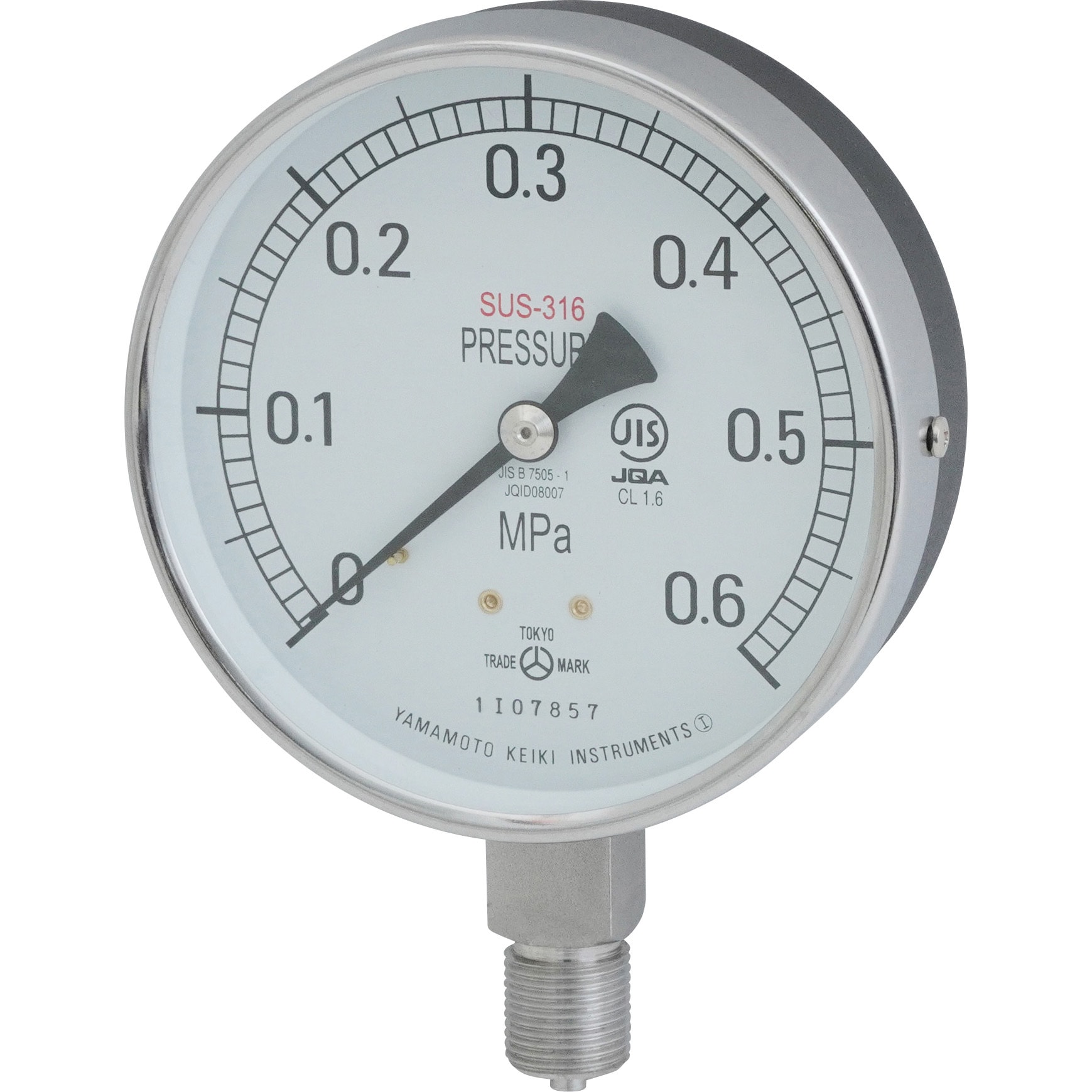 AT 3/8G 100×0.6MPA SUS圧力計 316(立形・つばなし) 山本計器 圧力レンジ0～0.6MPa G3/8 外径100mm -  【通販モノタロウ】