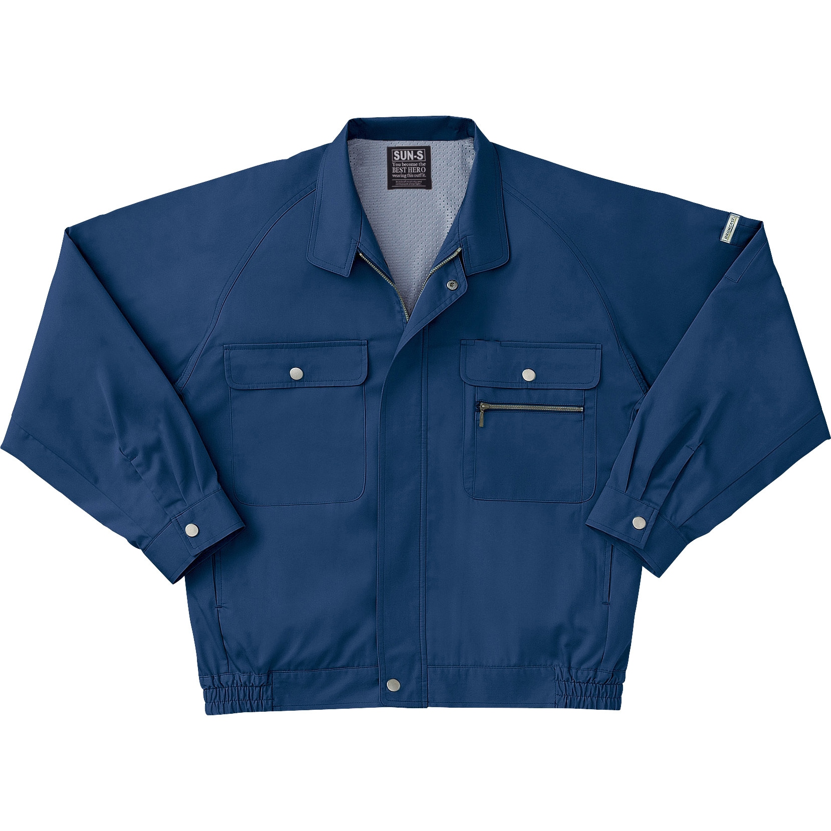 WA321 長袖ラグラントリカットブルゾン WA321 サンエス サマーツイル ネイビー色 L着丈64cm