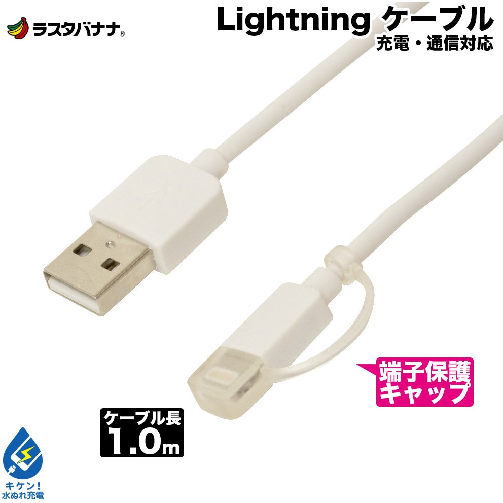 R10cal2ac01wh Lightning Usb Iphone Ipad Ipod 充電 通信 ケーブル キャップ付き 1m ホワイト ライトニング ケーブル 1本 ラスタバナナ 通販サイトmonotaro