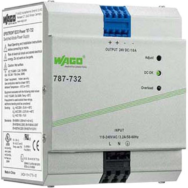 787-732 スイッチング電源ECOタイプ ワゴジャパン DINレール直付き AC100～240V 10A   787-732