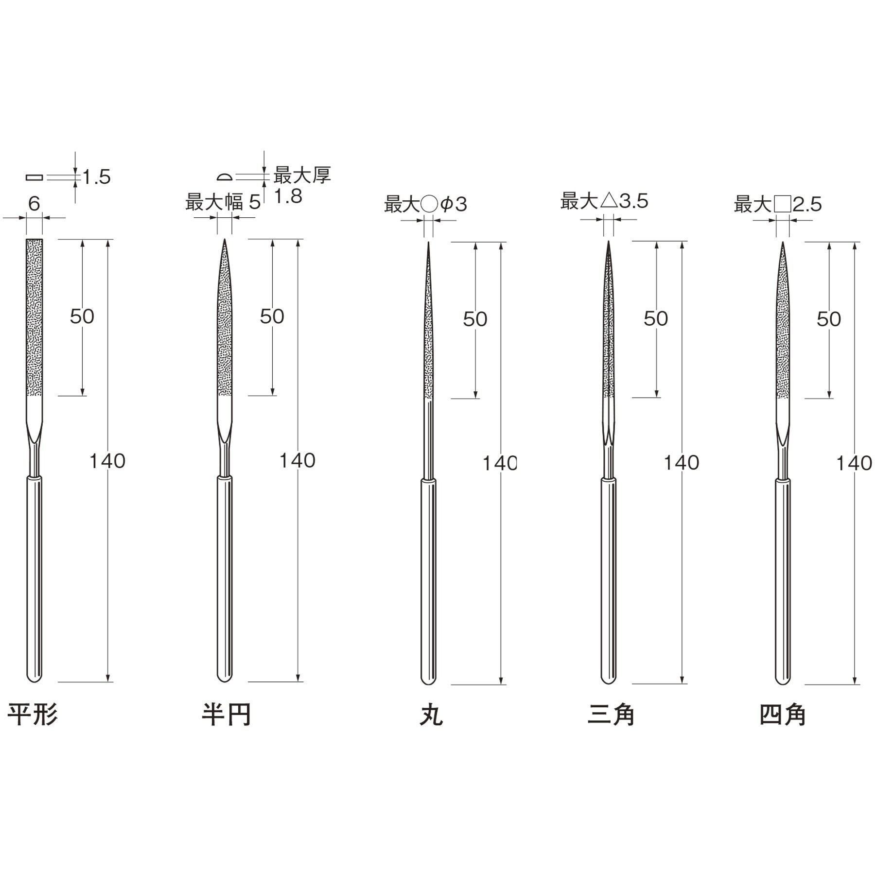 X0090 手作業用ダイヤモンドヤスリ 1セット(5本) リューター(日本精密