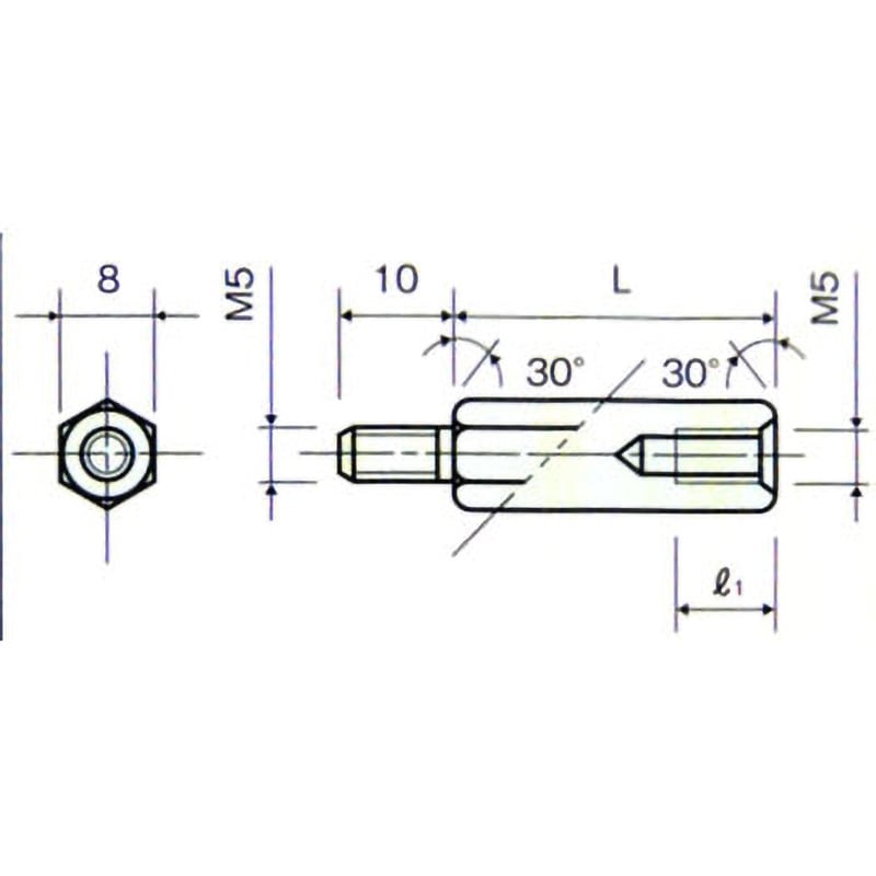 550 六角スペーサー BSF(鉄/生地)(小箱) 大阪魂 ピッチ0.8 呼びM5全長50mm 1箱(300個)