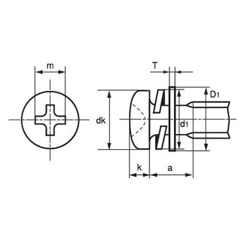 M4×10 (+)ナベP=3(SW+JISW組込)(黄銅/ニッケル)(小箱) 大阪魂 十字穴