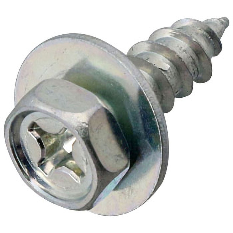 M5×20 (+)六角アプセットタッピンねじ 1種A形PD=1(PWΦ16×1.0組込)(鉄/三価ホワイト)(小箱) 大阪魂 十字穴番号2 呼びM5長さ20mm 1箱(300個)