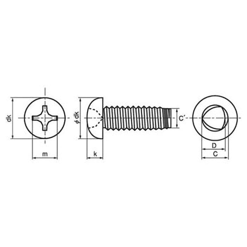 M2×5 タップタイプ (+)Sタイプナベ(鉄/クロメート)(小箱) 大阪魂 十字穴番号1 呼びM2長さ5mm 1箱(18000個)