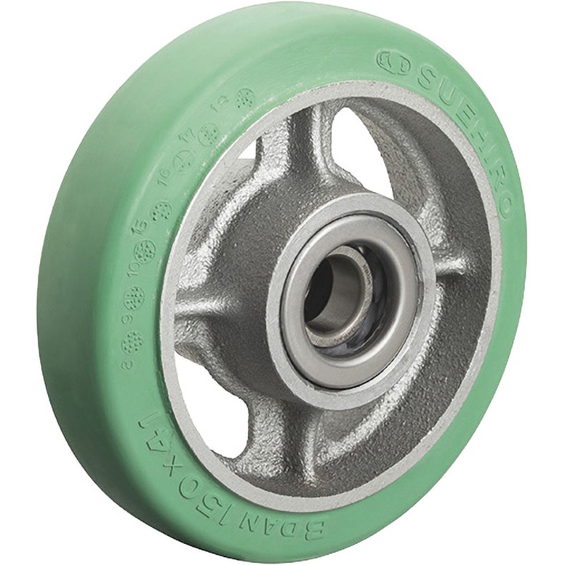 BG150〈軸径：Φ17〉 キャスター用車輪(BG型) イモノ製ホイルグリーンダンゴム車輪 カツヤマキカイ(旧スエヒロ) 車輪径150mm
