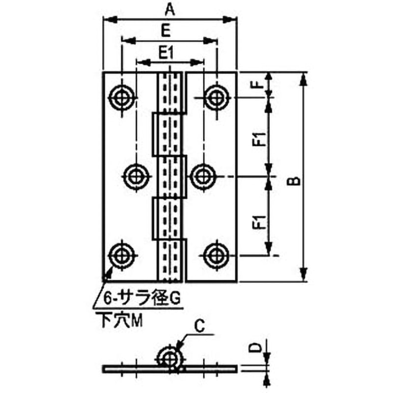 TH-TM-90 平型蝶番(亜鉛めっき鋼板・サラ穴) 1個 栃木屋 【通販