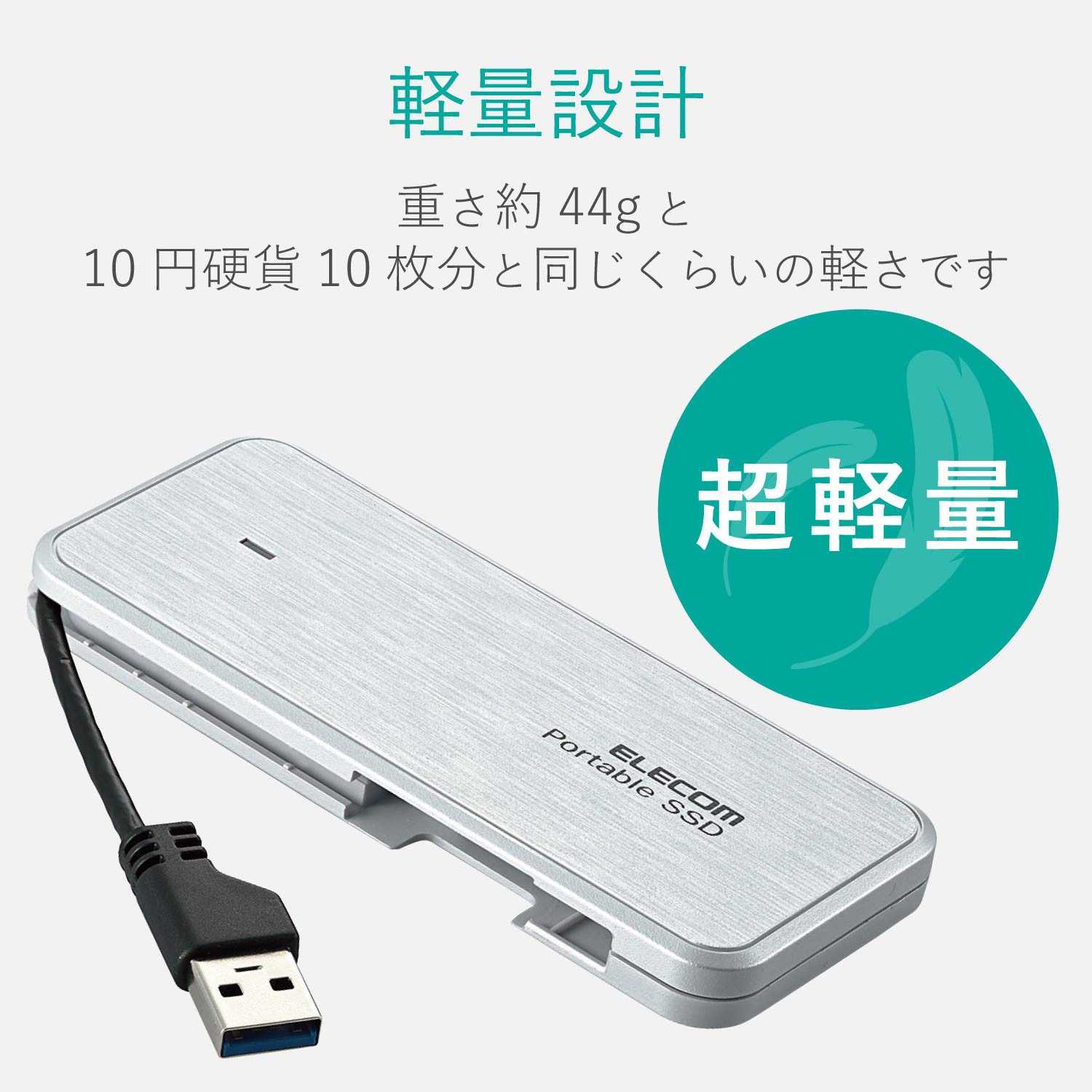 エレコム(ELECOM) ESD-EC0960GWH(ホワイト) ケーブル収納型外付け 