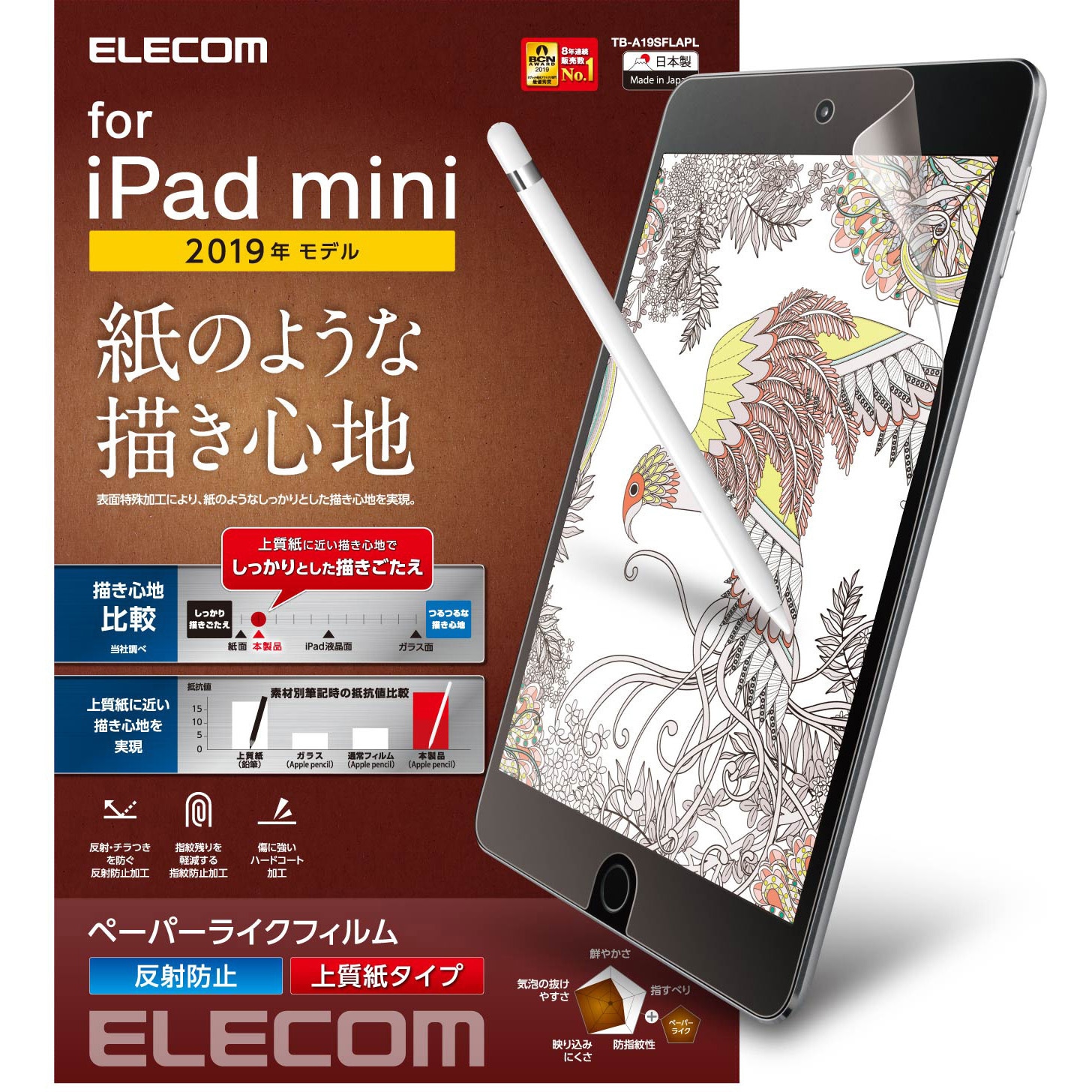 TB-A19SFLAPL iPad mini 2019/保護フィルム/ペーパーライク/上質紙 