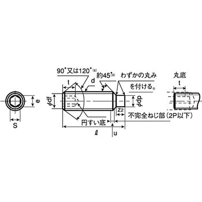 M5×8 六角穴付止めねじ(ホーローセット) 棒先(鉄/3価ブラック)(パック