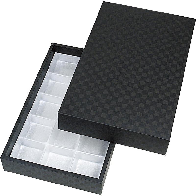 19-420B まんじゅう 市松柄 黒 トレー付 ヤマニパッケージ 1箱(100枚) 19-420B