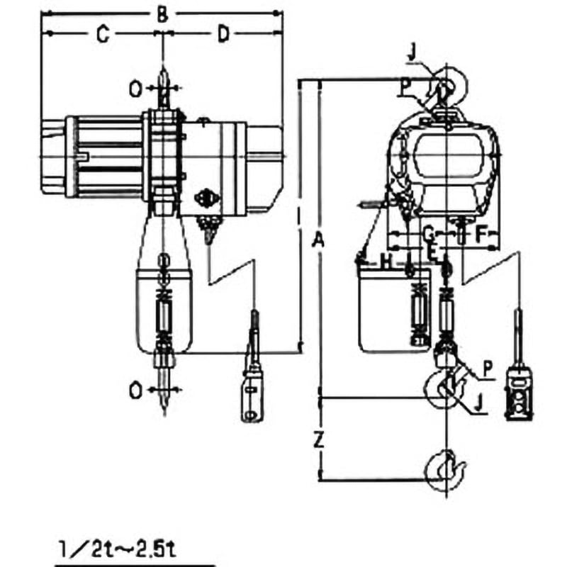 FH-TS 2t 4m 2点押ボタン 懸垂式2速形電気チェーンブロック(3相200V 