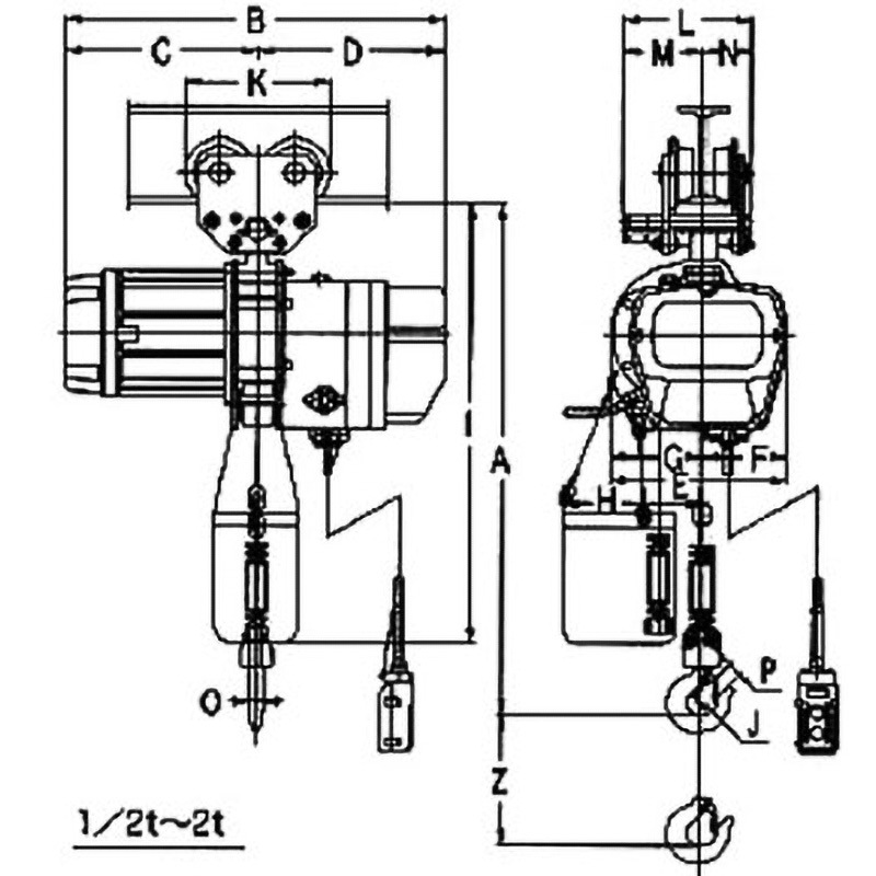 FHP-TS 1.5t 3m 2点押ボタン プレントロリ付2速形電気チェーンブロック