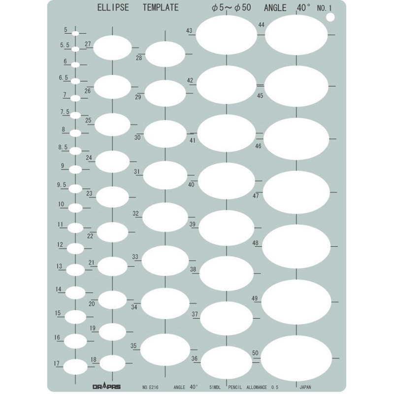 (未使用･未開封品)　ドラパス テンプレート E216 楕円定規 40度 No.1 31216 p1m72rm 31-E216 楕円定規 40° No.1 楕円テンプレート 1枚 ドラパス