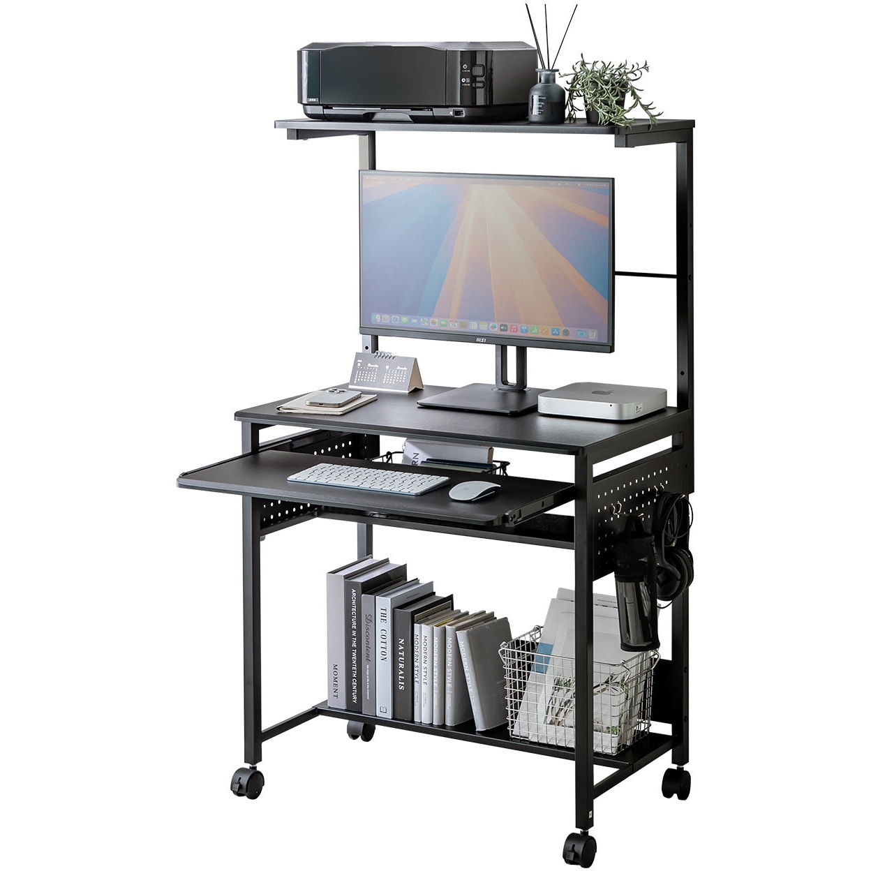 100-DESKH035BK デスク サンワダイレクト キャスターあり ブラック色