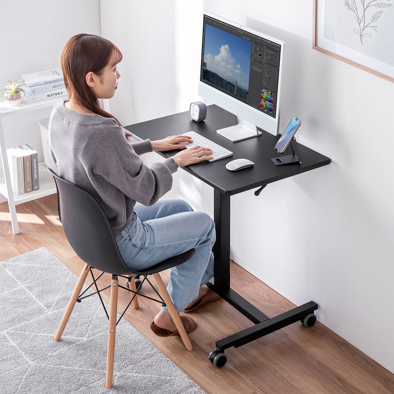 100-ERD047BK デスク ガス昇降 サンワダイレクト 幅750mm奥行500mm高さ