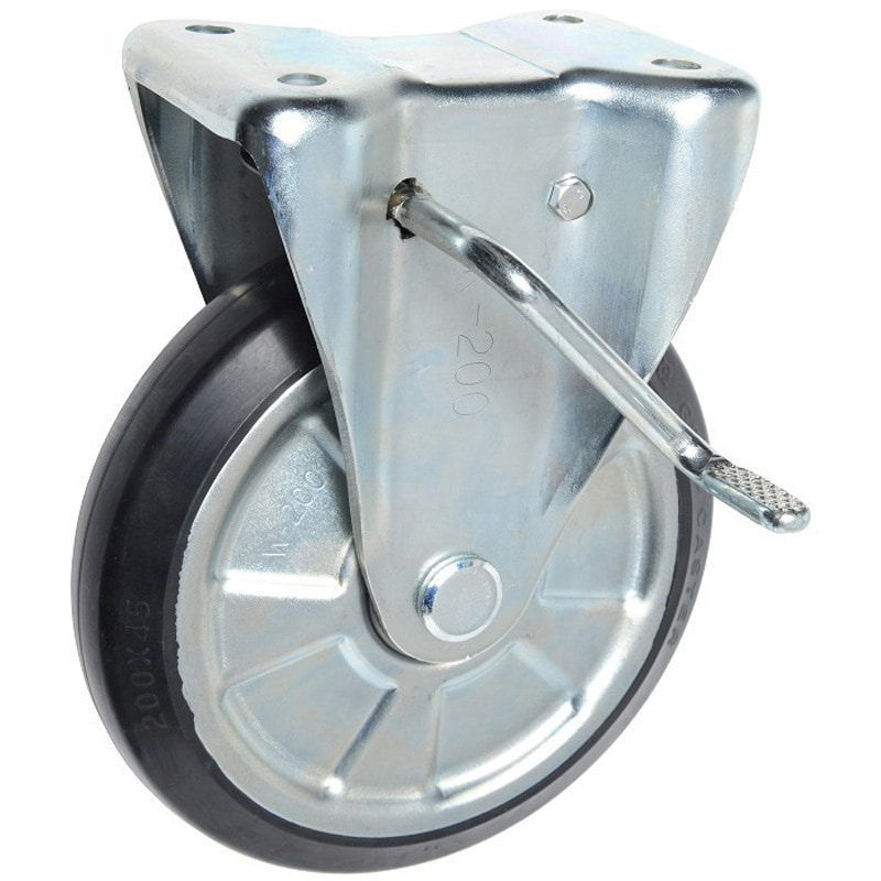 WK-200RB-S(L) ゴールドキャスター 固定車(ゴム車輪) ストッパー付 ゴールドキャスター 単輪 中荷重用 車輪径200mm車輪幅45mm