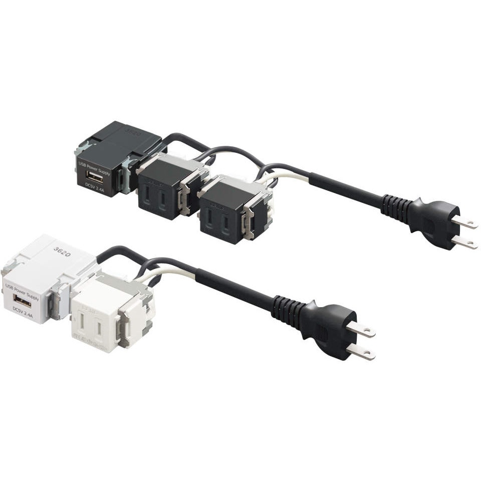 DM3-A2U1P24-BL 結線済コンセント LAMP(スガツネ工業) 15A AC125V 電源(AC)2口×USB1口   DM3-A2U1P24-BL