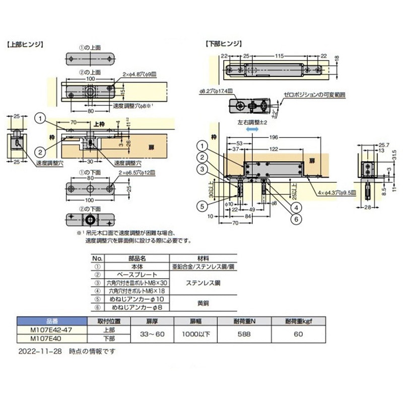 M107E42-47 埋め込み自由丁番 LAMP(スガツネ工業) 1個 M107E42-47
