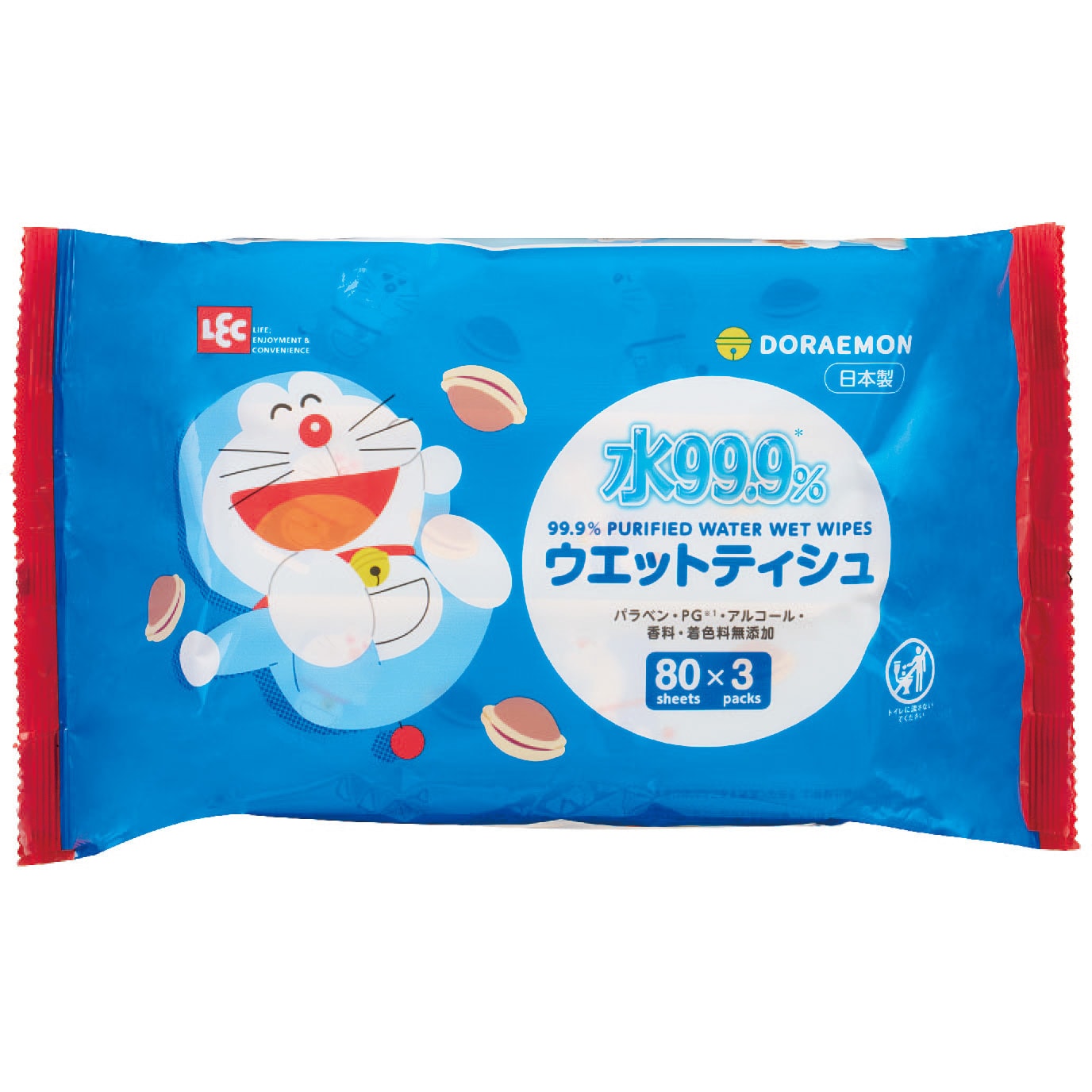 【ドラえもん】メモリ10枚 E90643 ドラえもんウエットティシュ 1パック(80枚×3個) LEC(レック