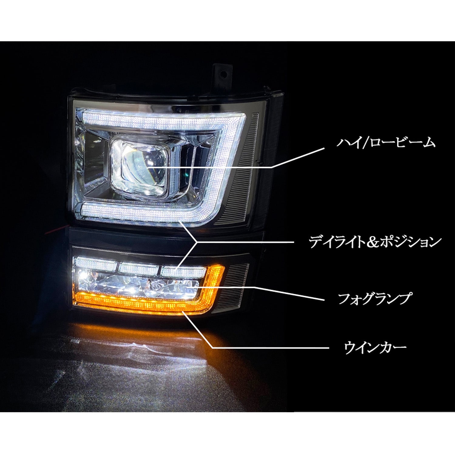 U065VN ブラック 初期ギガ いすゞ ギガ プロジェクタ―LEDヘッドライト&LEDフォグシーケンシャルウインカーコーナーランプセット 1セット  NIGHTSTAR(ナイトスター) 【通販モノタロウ】