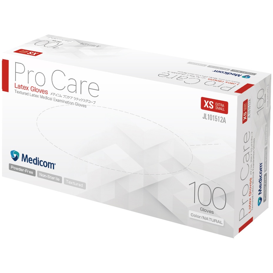 プロケア ラテックスグローブ パウダーフリー XSサイズ 100枚入