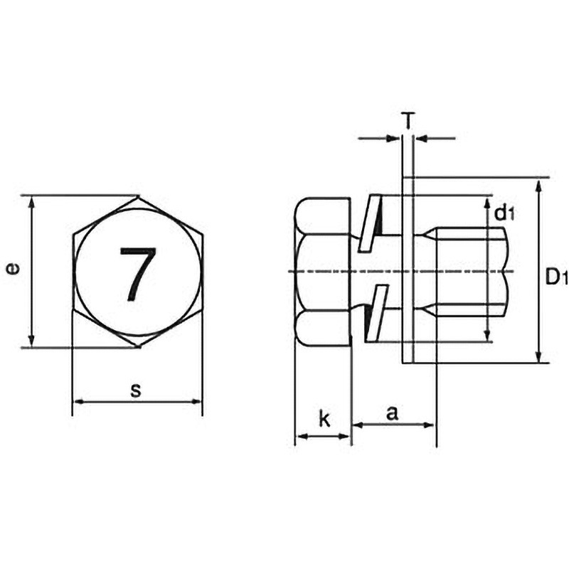 M6×12 7マーク付き六角トリーマP=3(SW+JIS W組込)(鉄/3価ブラック)(小箱) 大阪魂 呼びM6長さ12mm 1箱(550個)