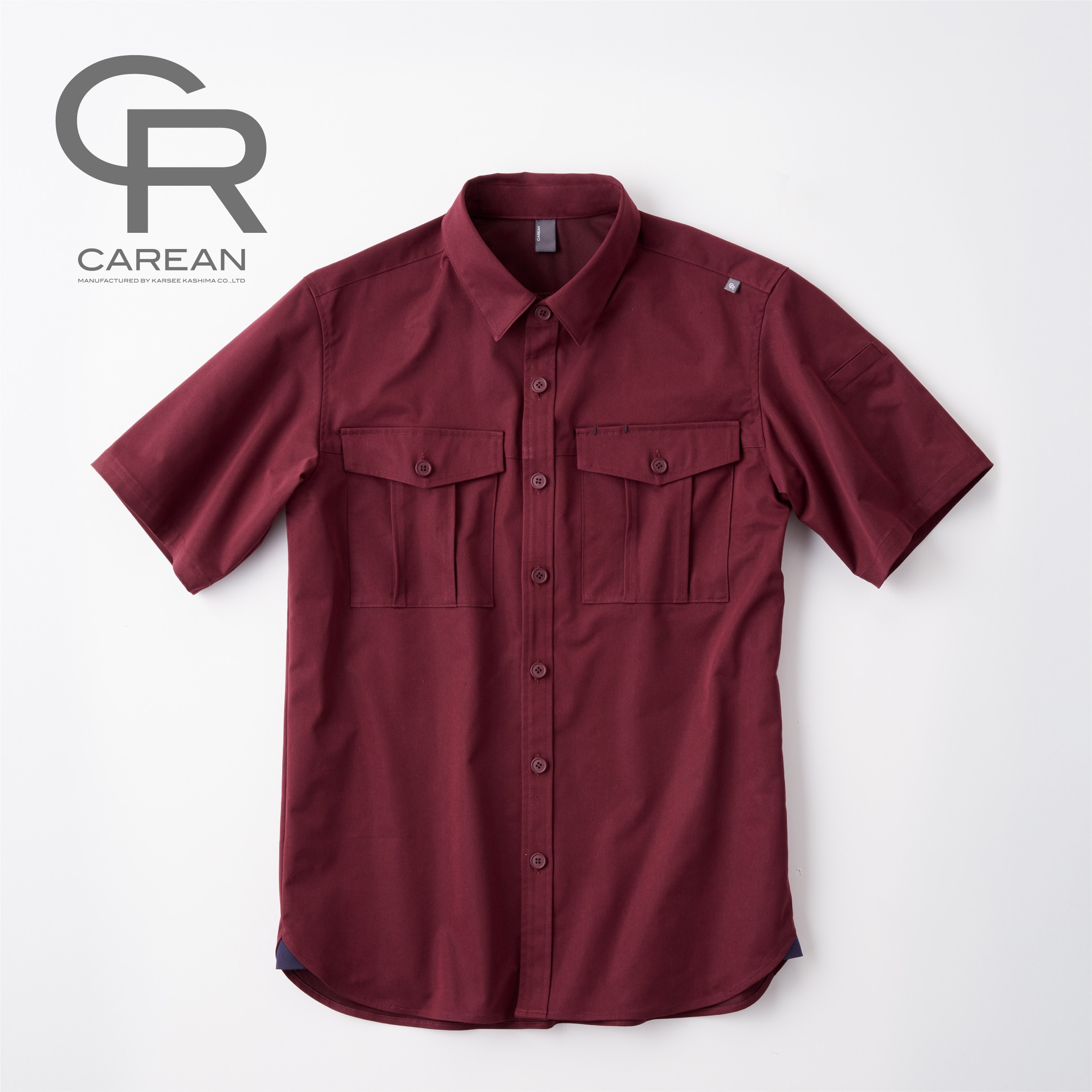 CSY166 CAREAN CSY166 MATT TWILL STRETCH 半袖シャツ カーシーカシマ ワイン色 サイズM着丈73cm