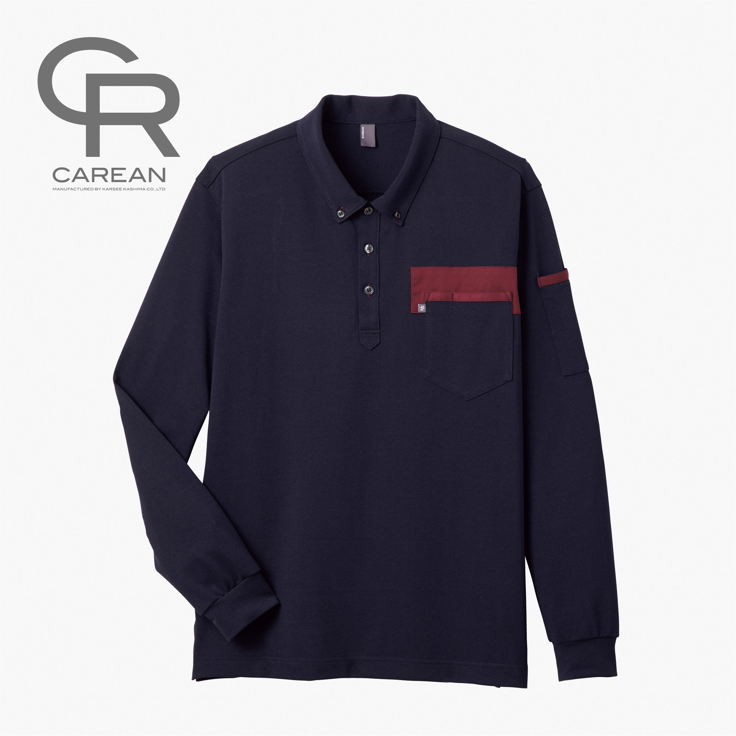 CWP171 CAREAN CWP171 T/C KANOKO POLO SHIRT 長袖ポロシャツ カーシーカシマ 混率(%):ポリエステル65・綿35 ネイビー色 S着丈64cm