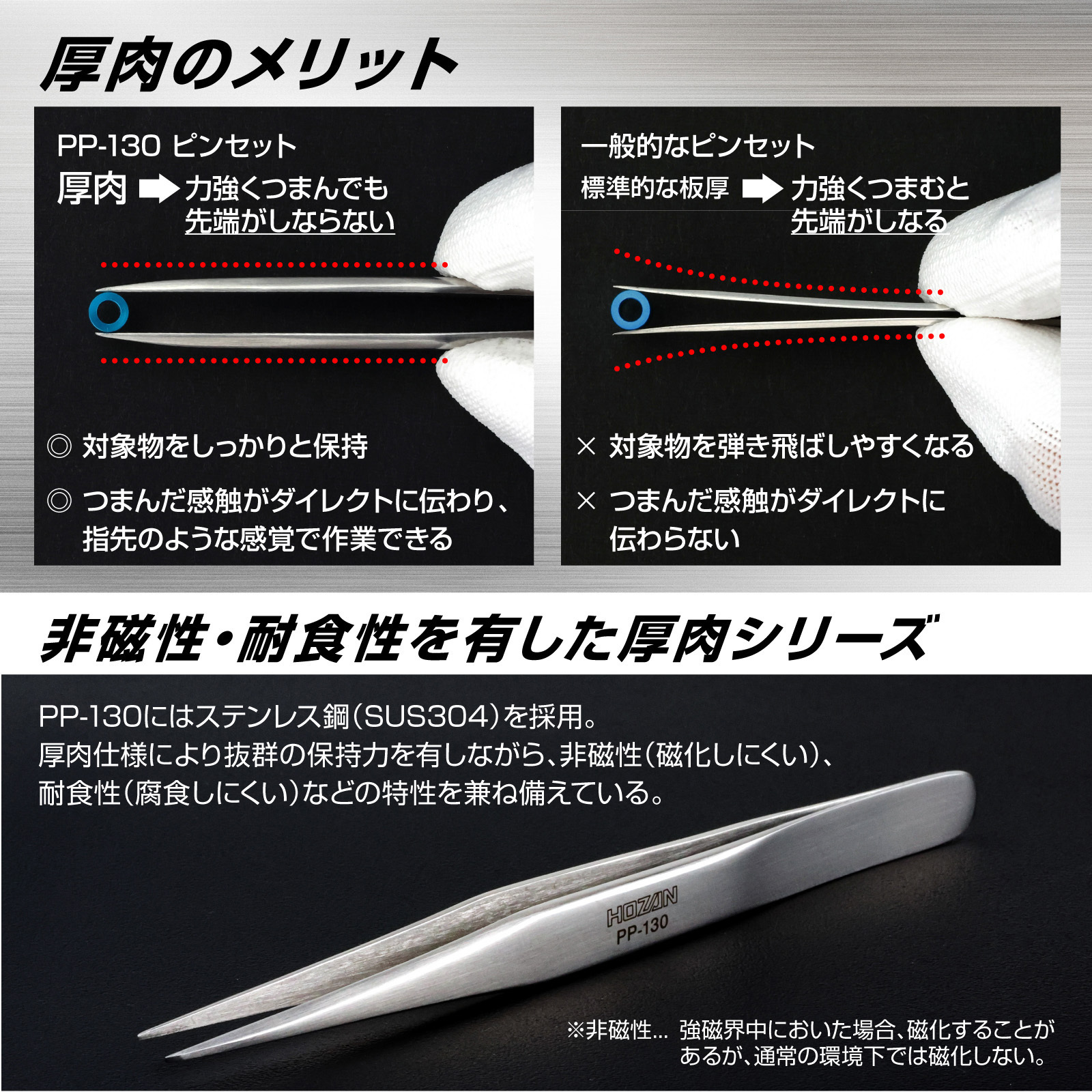 PP-130 ピンセット ホーザン ステンレス製 全長125mm PP-130